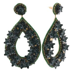 Deepa Gurnani Anthropologie Earrings Green Flower Beaded Teardrop New NWT